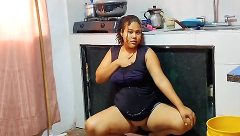 Stepson with a big ass enjoys cleaning the kitchen