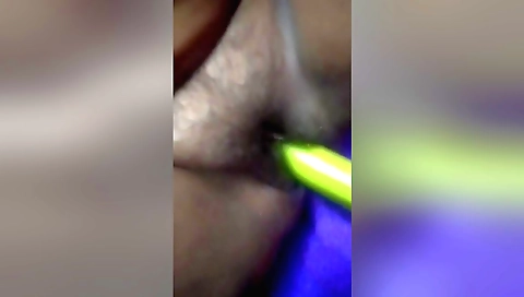 Indian whore gets hard in her hairy cunt with a big dildo