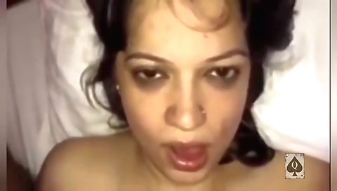 Indian wife sucks her husband's hard dick and gets a face
