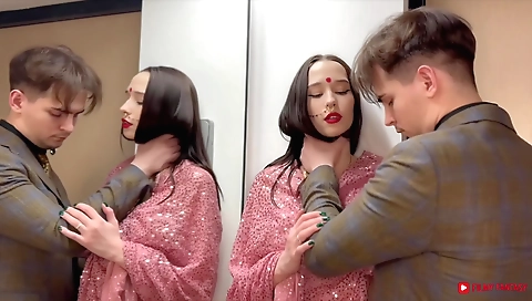 Indian babe in red dress and a dress is getting fucked