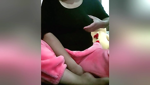 Hot brunette takes out her cunt and makes it wetter