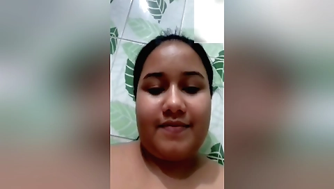 Sexy brunette 18+ babe with big booty shows off body