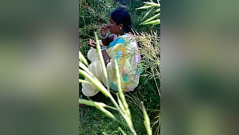 Indian brunette in outdoor outdoor scene with her lover