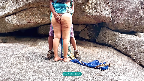 Indian couple in outdoor enjoys passionate outdoor sex