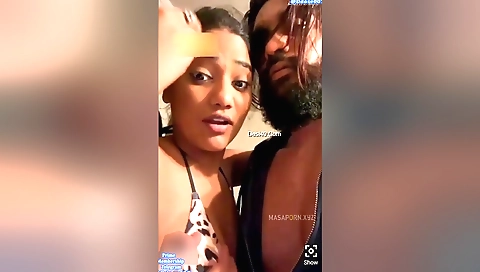 Busty amateur brunette threesome masturbation video