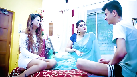 Indian stepmom teaches her stepson and daughter how to fuck