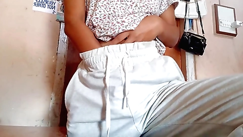 Sexy woman with a cute face touches herself and plays