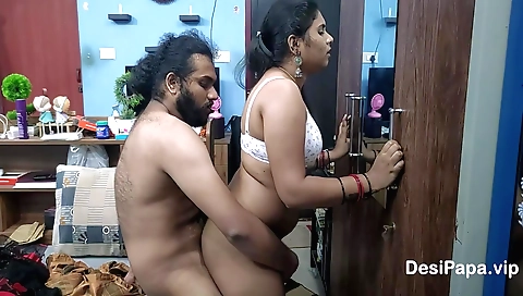 Indian brunette milf gives her lover a blowjob and a dick in pussy