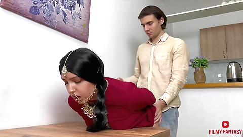 Brunette girl gets fucked doggystyle by her boyfriend