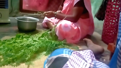 Indian teen 18+ is working in the yard with a big stick