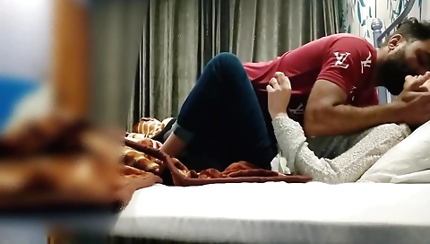 Hot brunette college girl kissing her roommate's lips