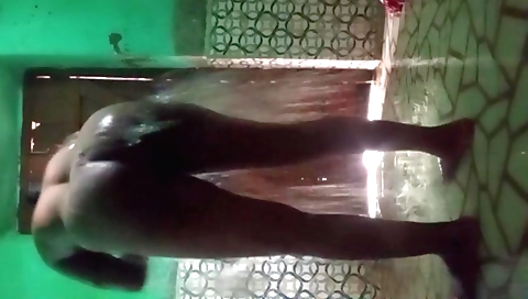 Amateur brunette in black lingerie in a shower 0489