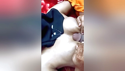 Muslim girl suck her cock and cum her boobs after a hike