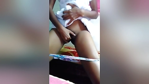 Amature brunette with natural boobs takes a massage